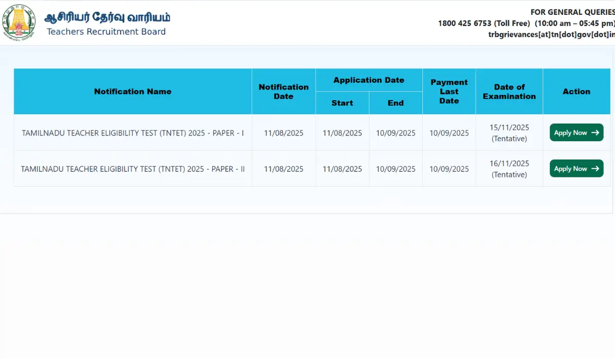 TNTET Apply Online 2025
