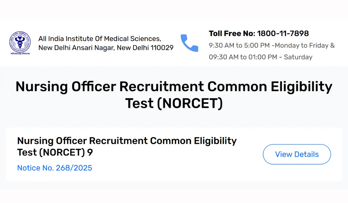AIIMS NORCET 9 Admit Card 2025