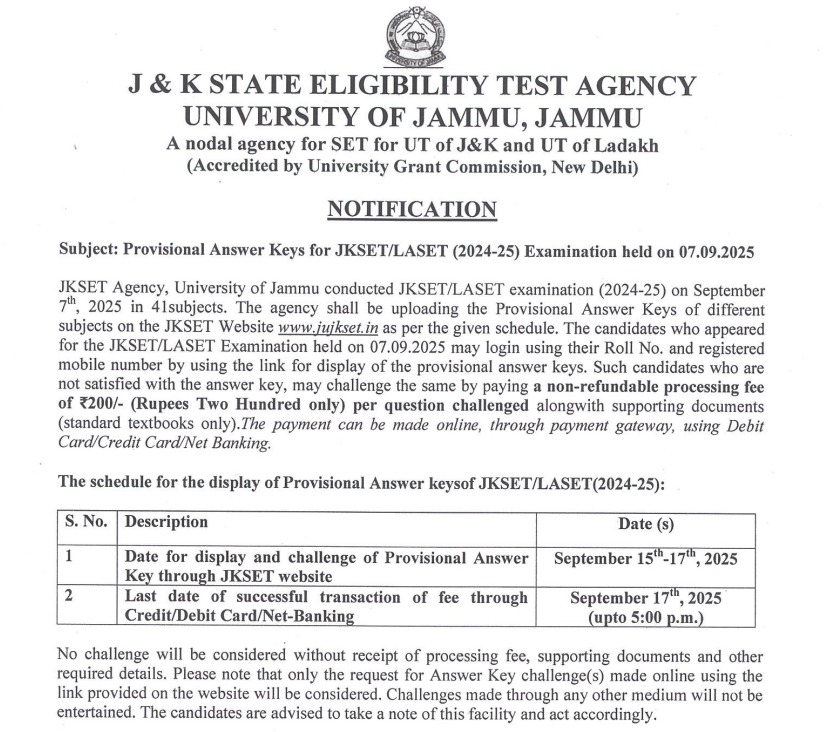 JKSET Exam Answer Key 2025 Out @jujkset, Download Response Sheet PDF_3.1