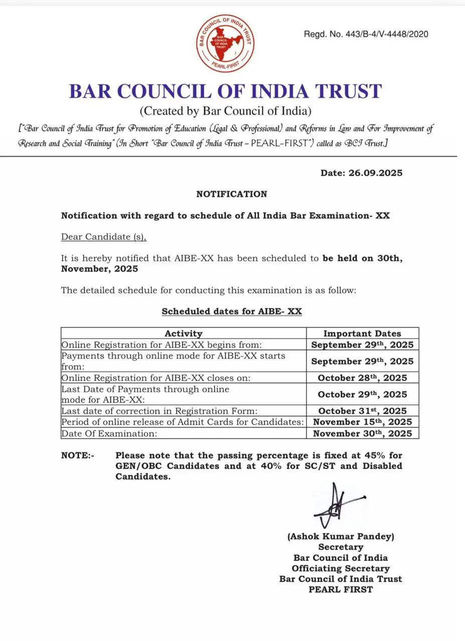 AIBE 20 Exam Date 2025 Out, Written Exam on 30 Nov_3.1