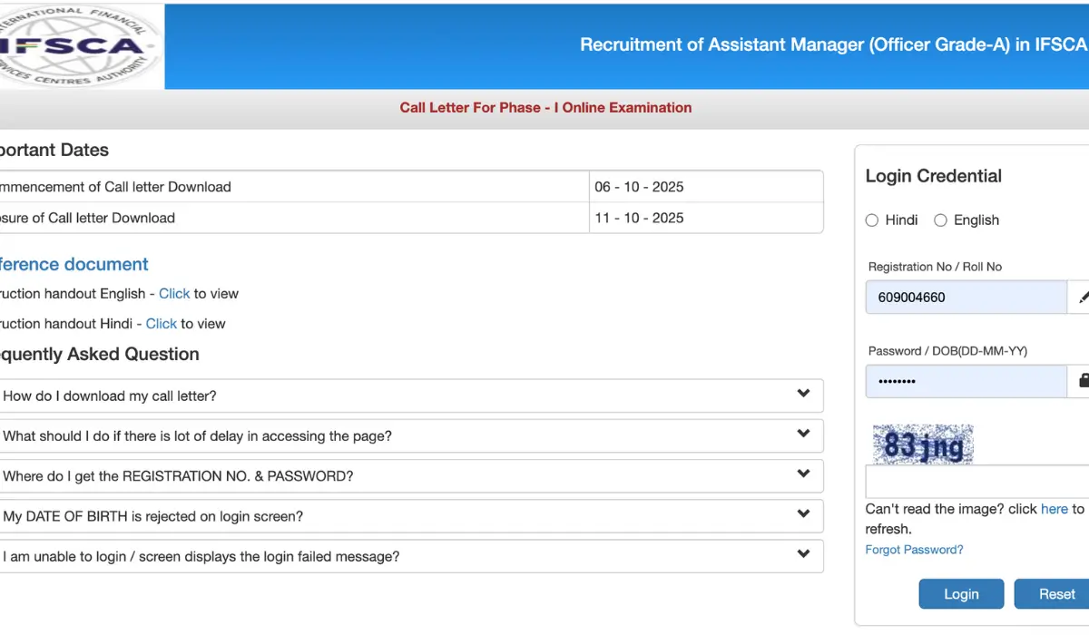 IFSCA Grade A Admit Card