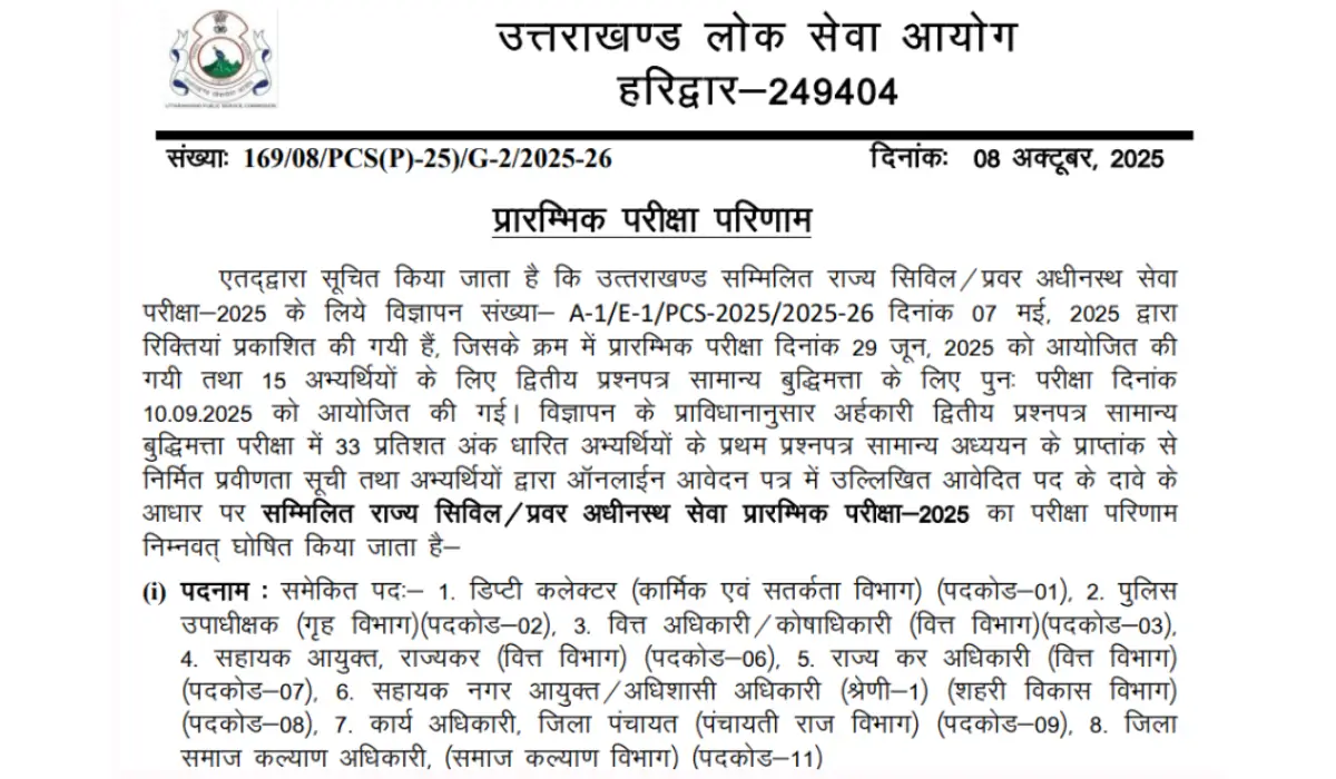 UKPSC PCS Result 2025