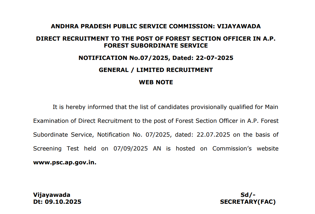 APPSC Forest Beat Officer and Section Officer Results 2025 Declared, Check Selected List of Candidates_3.1