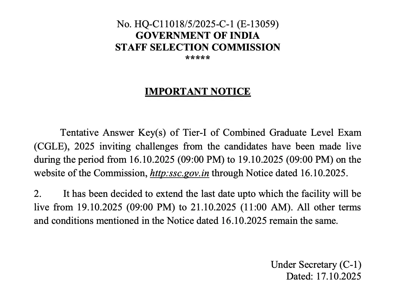 SSC CGL Answer Key 2025 Out, Tier 1 Raise Objection Last Date Extended till 21 Oct_3.1