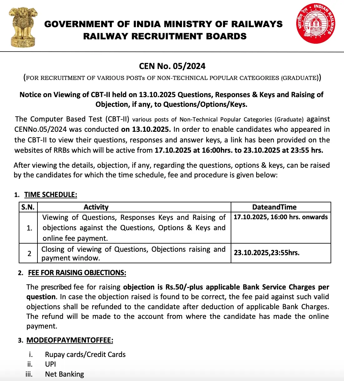RRB NTPC CBT 2 Answer Key 2025 Out, Graduate CEN 05/2024 Responses PDF_3.1