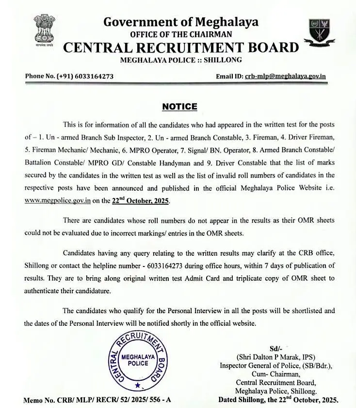 Meghalaya Police Result 2025 Out for Constable, UB SI, Driver & Other Posts_3.1