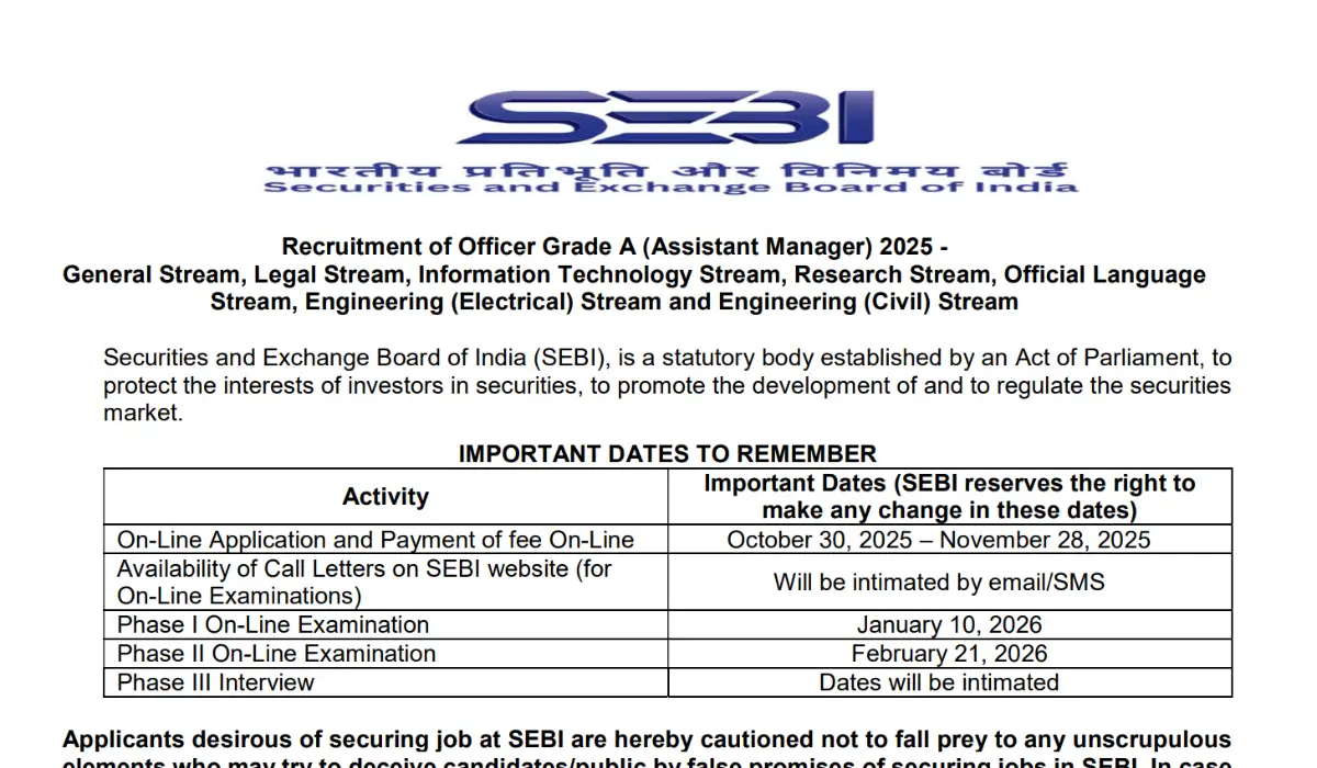 SEBI Grade A Notification