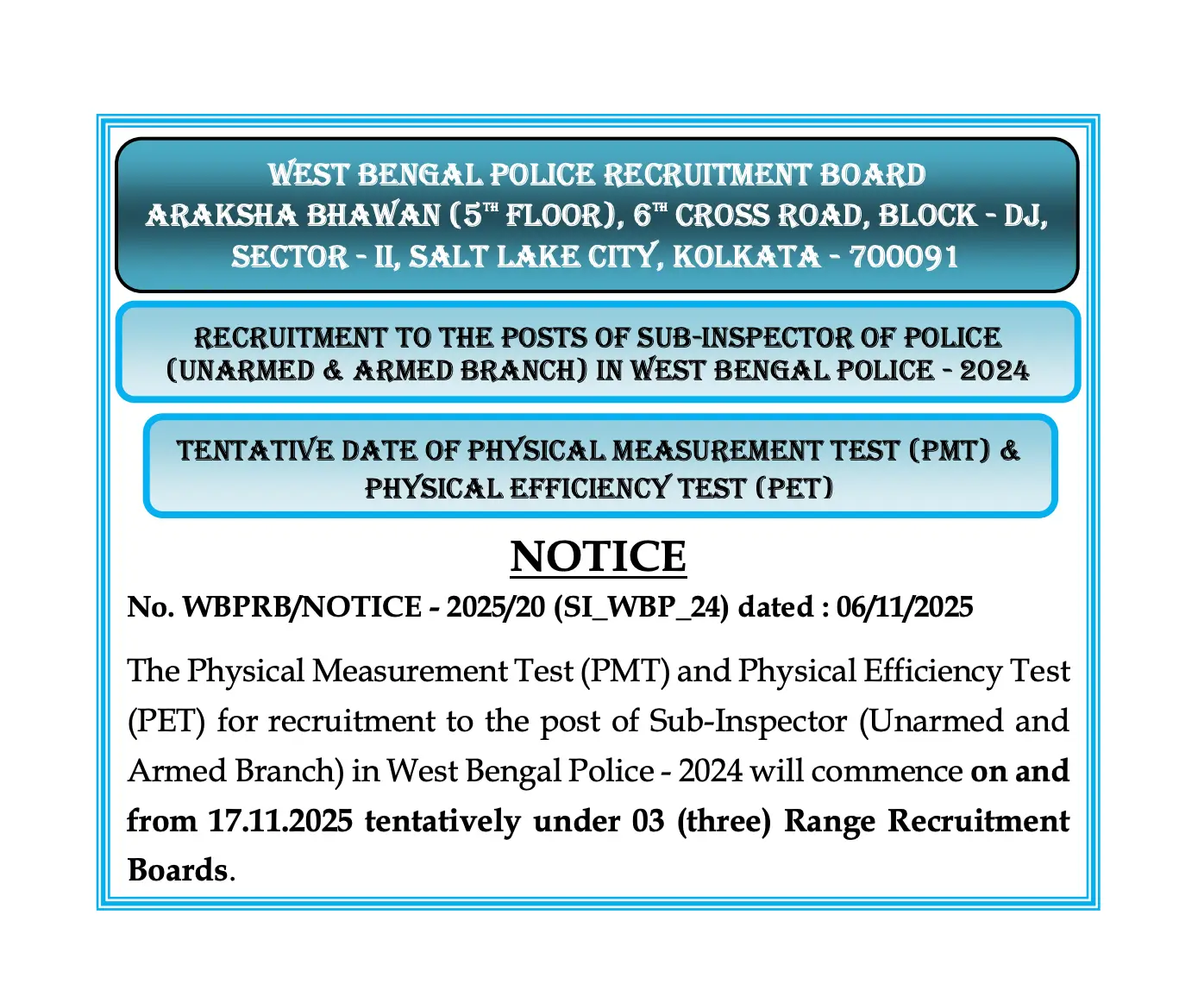 WBP Constable and SI Exam Date 2025 Out, Written & PET & PST Exam Schedule_3.1