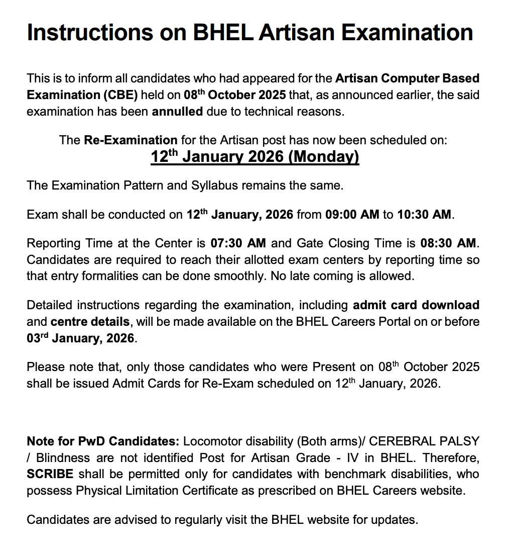 BHEL Artisan Exam Date 2025 Out, Check New Exam Date for 515 Vacancies_3.1