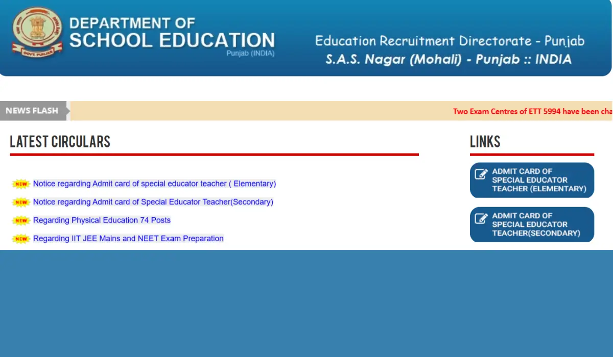 Punjab TGT PRT Admit Card 2025