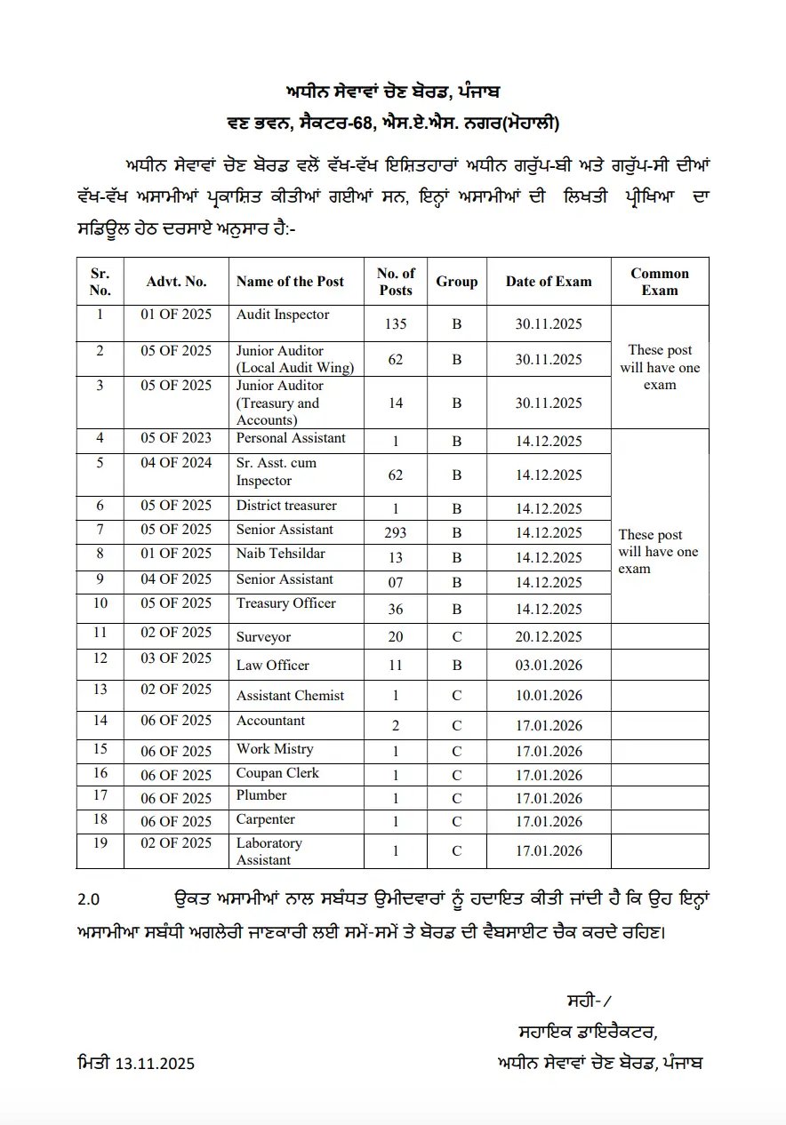Punjab Audit Inspector and Naib Tehsildar Exam Date 2025 Out, Official Schedule_3.1