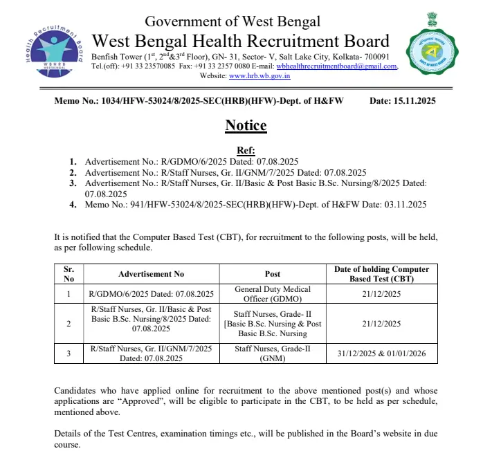 WBHRB Staff Nurse Exam Date 2025 Out, Check Official Schedule_3.1