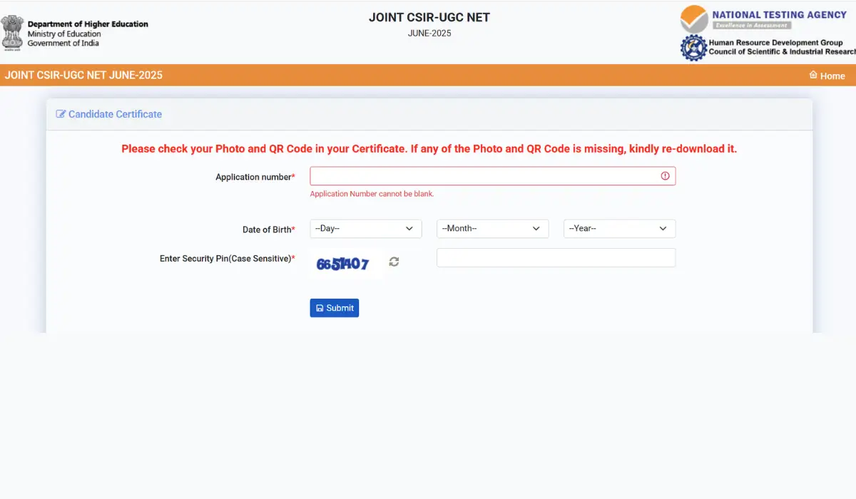 CSIR UGC NET Certificate 2025