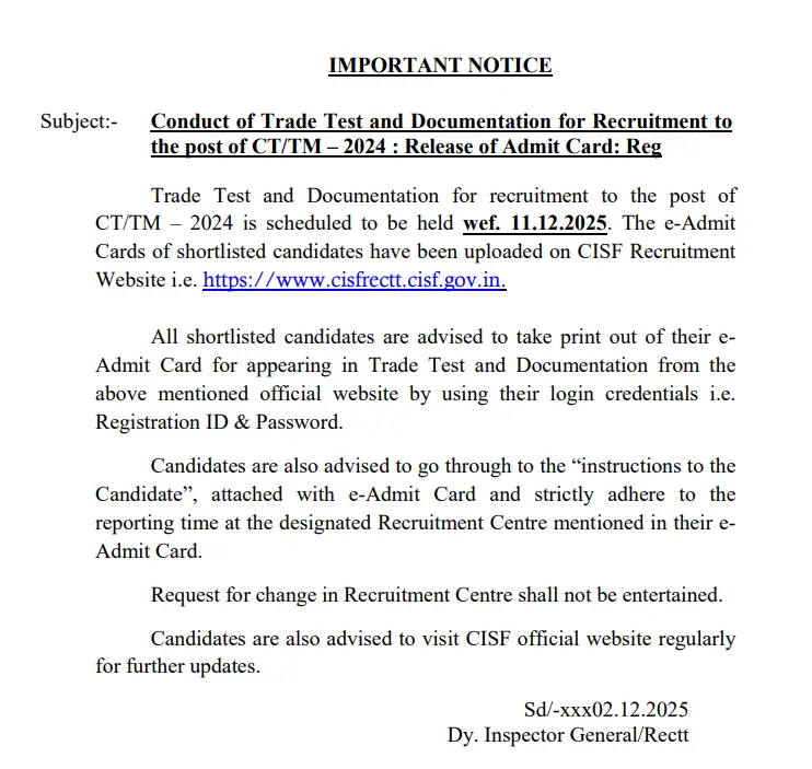CISF Tradesman PET PST Result 2025 Out, List of Candidates Eligible for Trade Test_3.1
