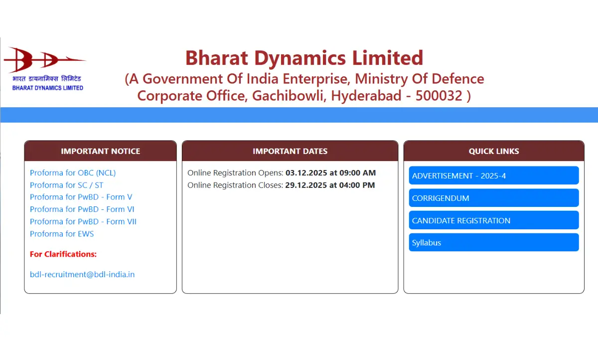 BDL MT Recruitment 2025