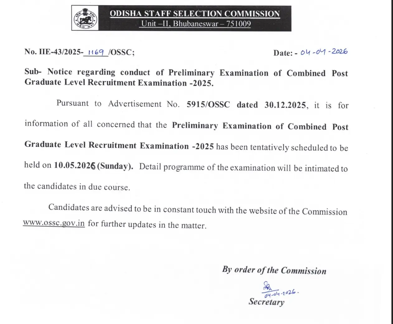OSSC Combined Post Graduate Level (CPGL) 2026 Exam Date (Postponed), Check New Schedule_3.1