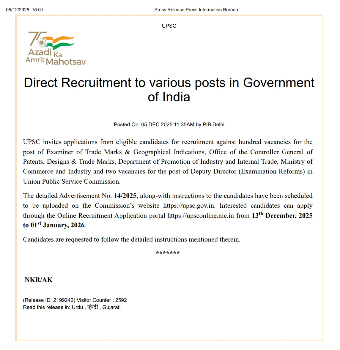 UPSC CGPDTM Examiner Recruitment 2025 Notification Out for 102 Vacancies _3.1