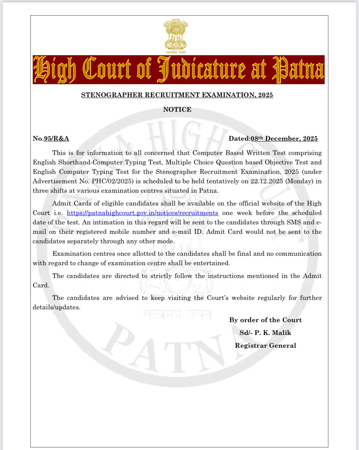Patna High Court Stenographer Exam Date 2025 Out, Exam on 22 Dec_3.1