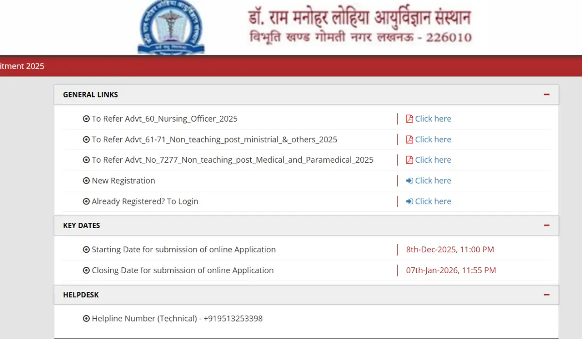RML Non-Teaching Recruitment 2025