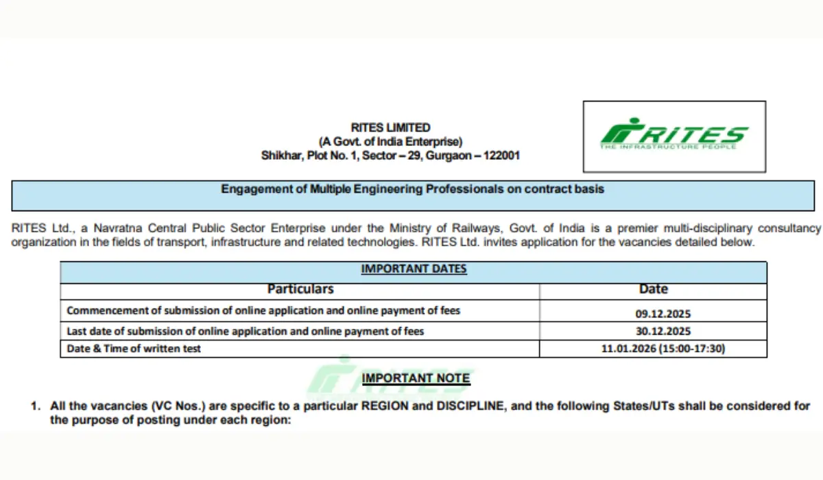 RITES Senior Technical Assistant Recruitment 2025