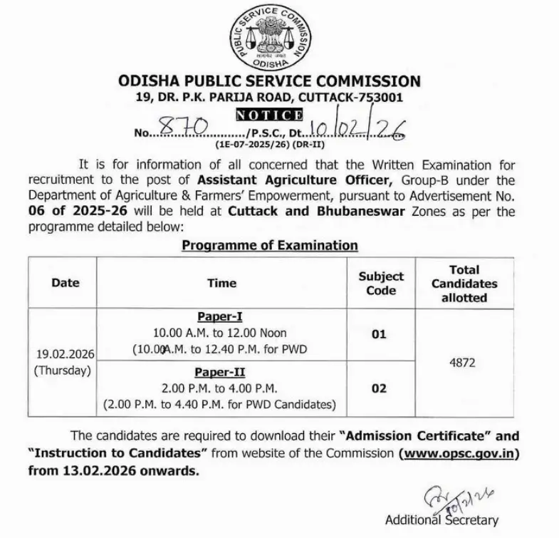 OPSC AAO Exam Date 2026 Out for 118 Assistant Agriculture Officer Posts, Exam Schedule_3.1