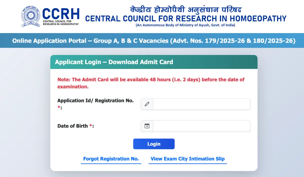 CCRH Delhi Admit Card 2025