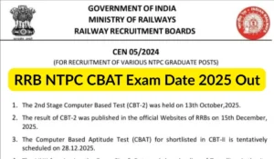 RRB NTPC CBAT Exam Date 2025 Out