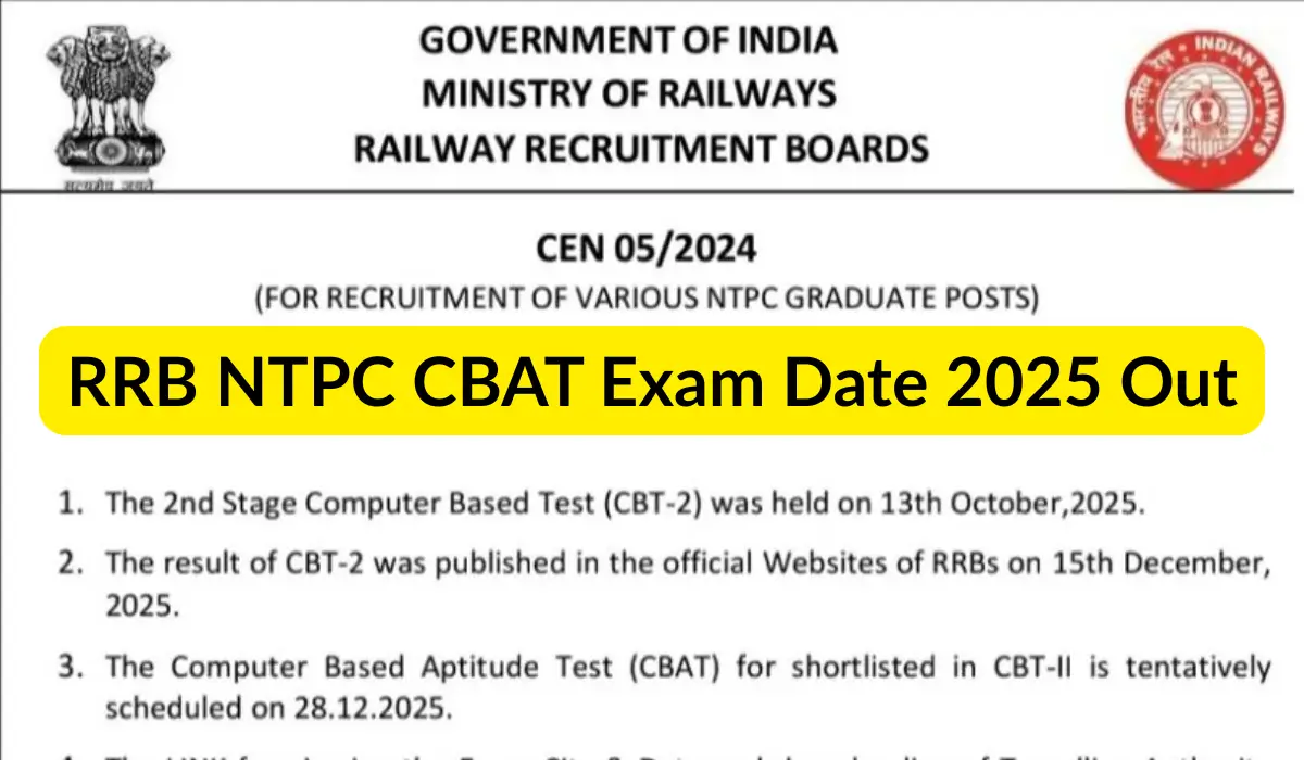 RRB NTPC CBAT Exam Date 2025 Out