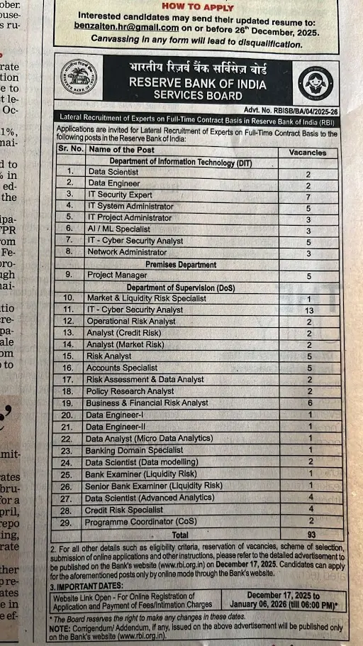 RBI Lateral Recruitment 2025 Short Notification Out for 93 SO Posts_3.1