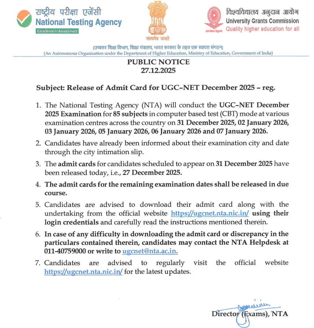 UGC NET December Admit Card 2025 Out @ugcnet.nta.nic.in, Download Hall Ticket PDF_3.1