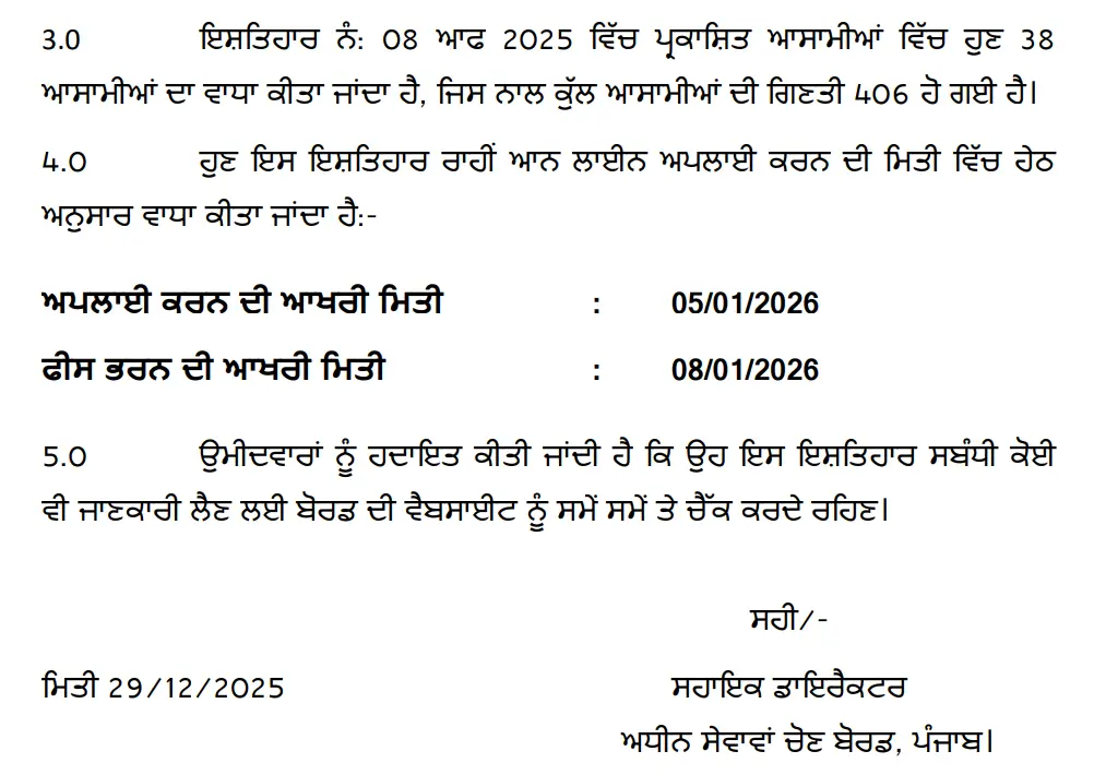 PSSSB Group D Recruitment 2025 for 406 Vacancies (Increased), Last Date Extended Till 5 Jan_3.1