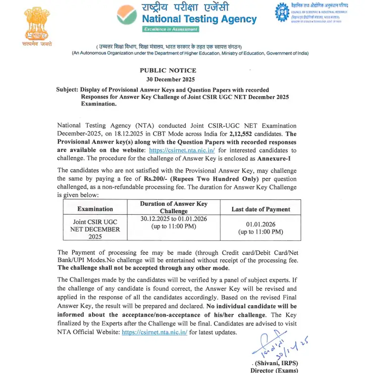 CSIR NET Answer Key 2025 Out for December Exam, Download PDF_3.1