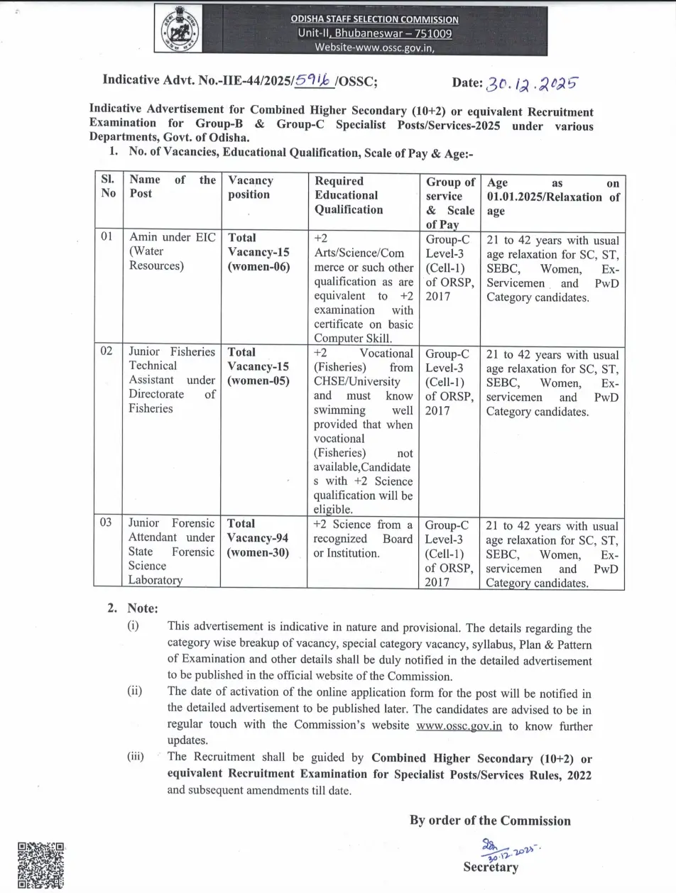 OSSC CHSL Recruitment 2026 Notification Out for 124 Group B & C Posts_3.1
