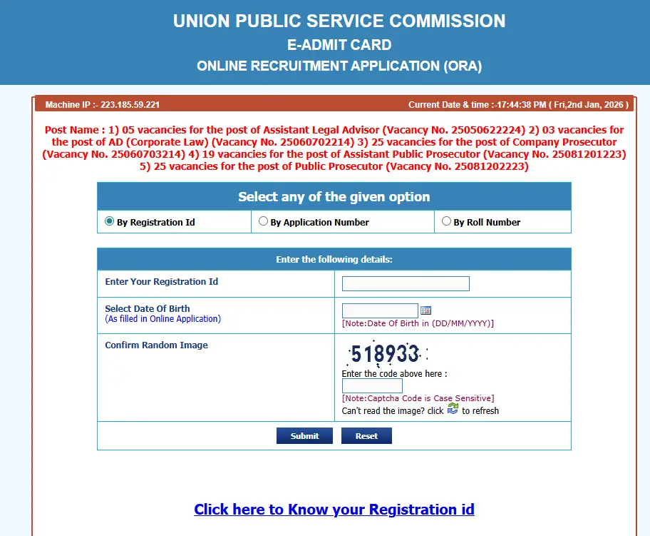 UPSC Assistant Public Prosecutor Admit Card 2025