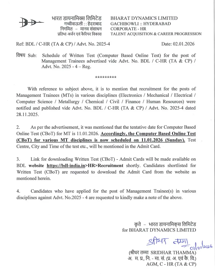 BDL Admit Card 2026 Out for Management Trainee (MT) Exam, Hall Ticket Download Link_3.1