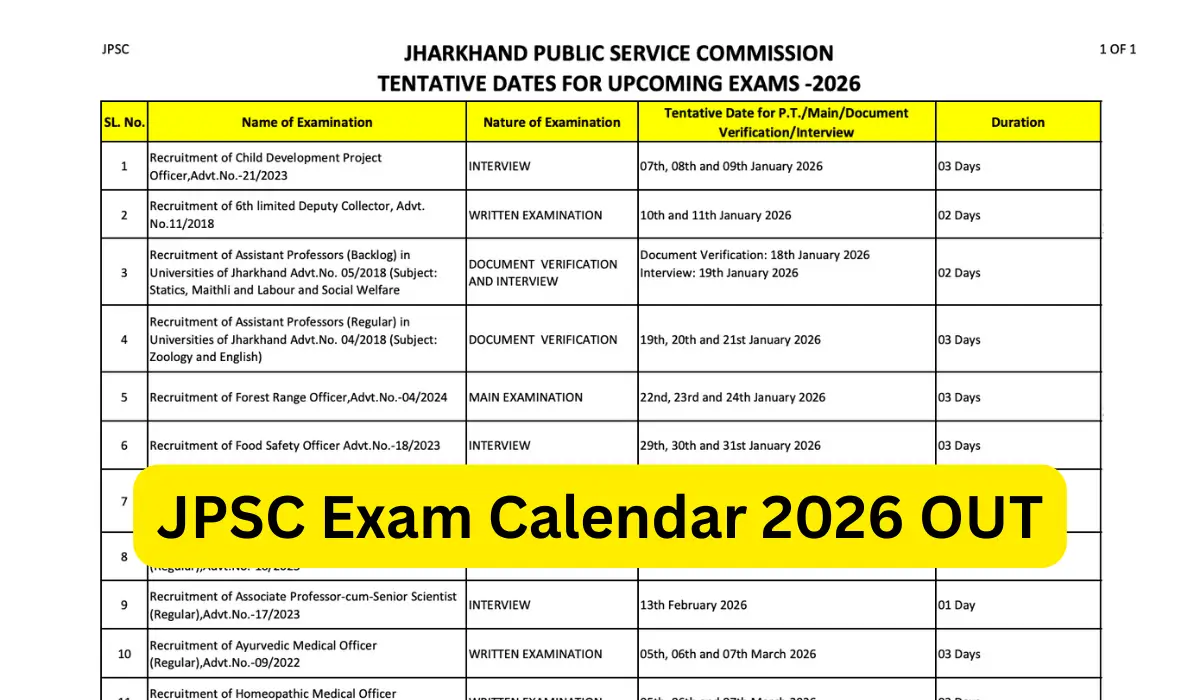 jpsc exam calendar 2026