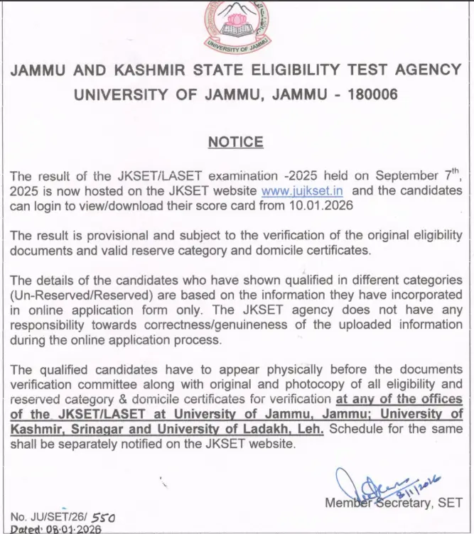 JKSET Result 2025 Out @jujkset, LASET Merit List PDF & Cut Off_3.1