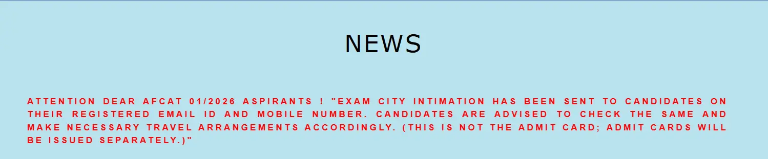AFCAT 01/2026 Exam City Intimation Slip 2026 Out, Check Your Exam City & Dates_3.1