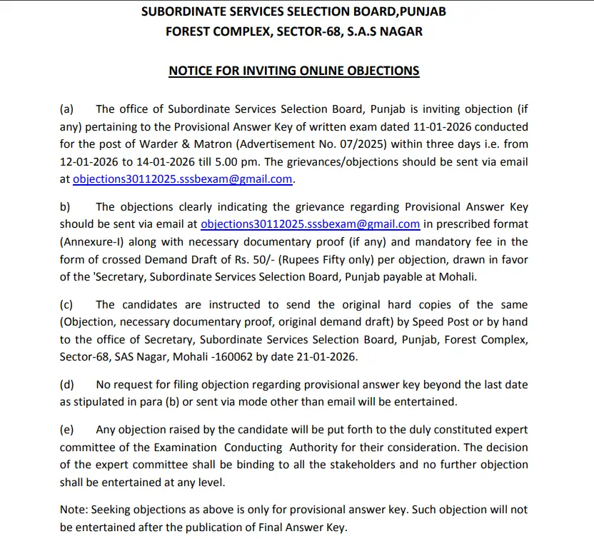 PSSSB Jail Warder Answer Key 2026 Out, Raise Objection till 14 Jan_3.1