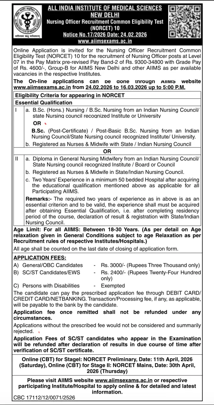 AIIMS NORCET 10 Notification 2026 Out (Short), Application Form, 3000+ Vacancies, Exam Date_3.1