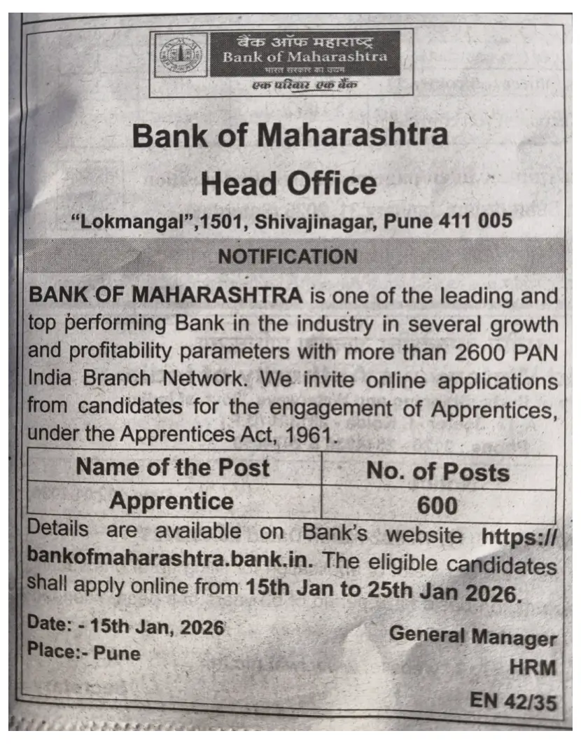 Bank of Maharashtra Apprentice Recruitment 2026 Notification Out for 600 Posts_3.1