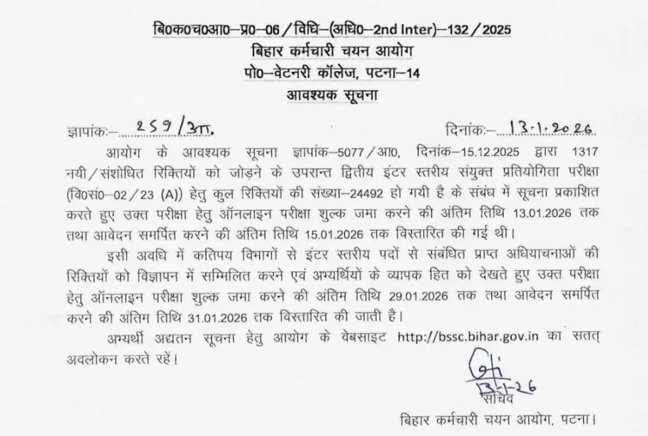 BSSC Inter Level Vacancy 2025, Last Date Extended Again till 31 Jan_3.1