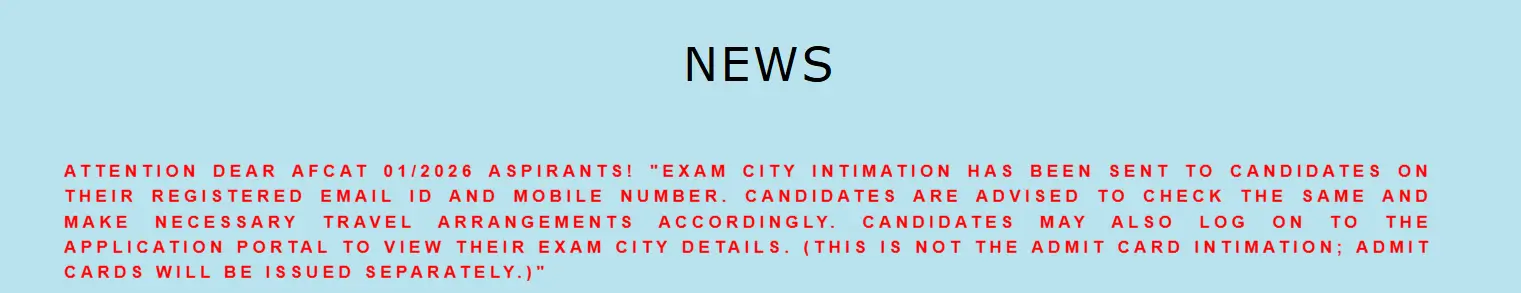 AFCAT City Intimation Slip 2026 Out, AFCAT 1/2026 Exam City Details_3.1