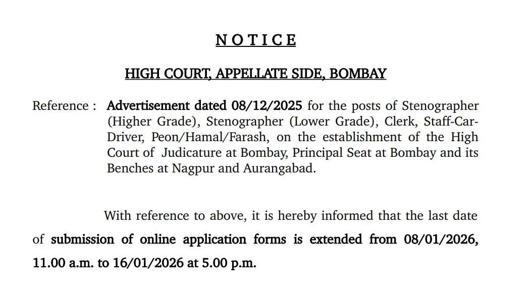 Bombay High Court Recruitment 2025-26 (2381 Posts), Apply Online Ends Today_3.1