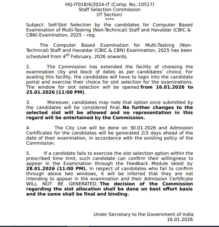 SSC MTS Slot Booking 2026 Starts @ssc.gov.in, Select Your Exam Date, City & Shift_3.1