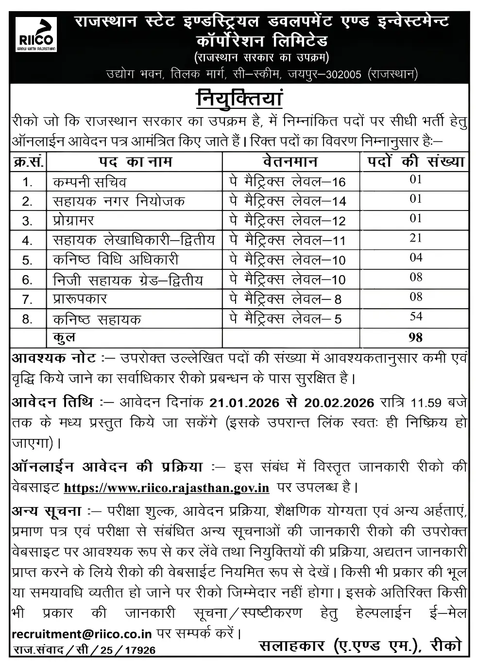 RIICO Recruitment 2026 Notification Out for 98 Junior Assistant, AAO & Other Posts_3.1