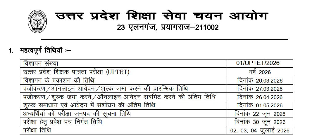 UPTET Exam Date 2026 Announced, Check Official Notice & Exam Dates_3.1