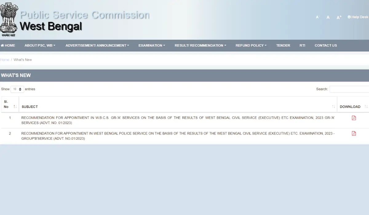 WBCS Final Result 2023