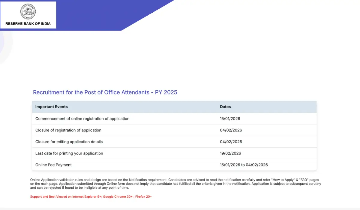 rbi office attendant apply online 2026