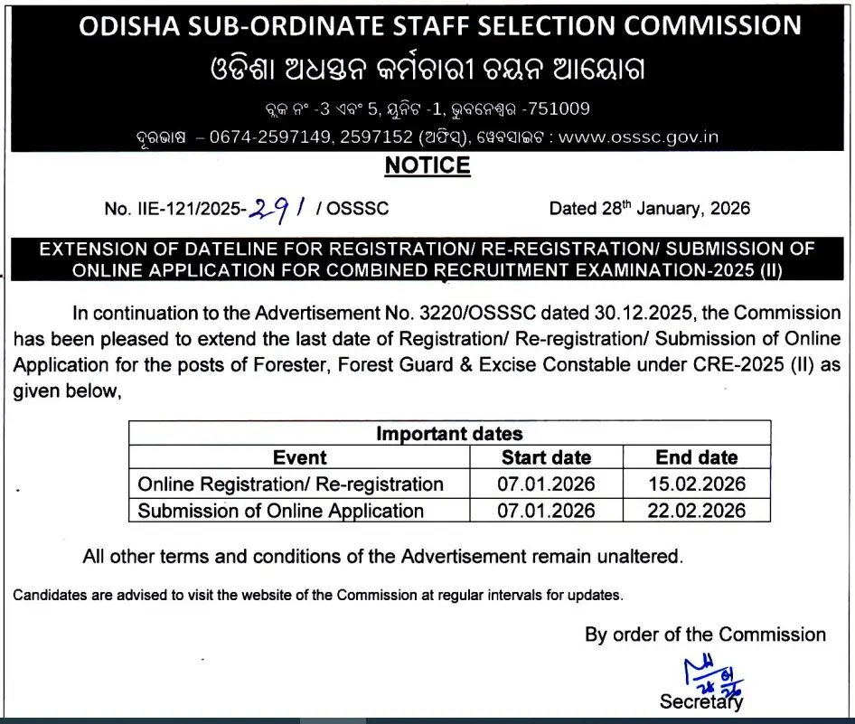 OSSSC Forest Guard Recruitment 2026 (943 Vacancies), Last Date Extended_3.1